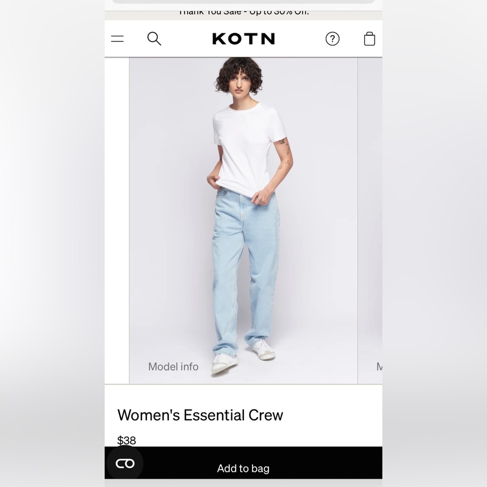 Women’s KOTN Essential Crew Tee, XL, white.